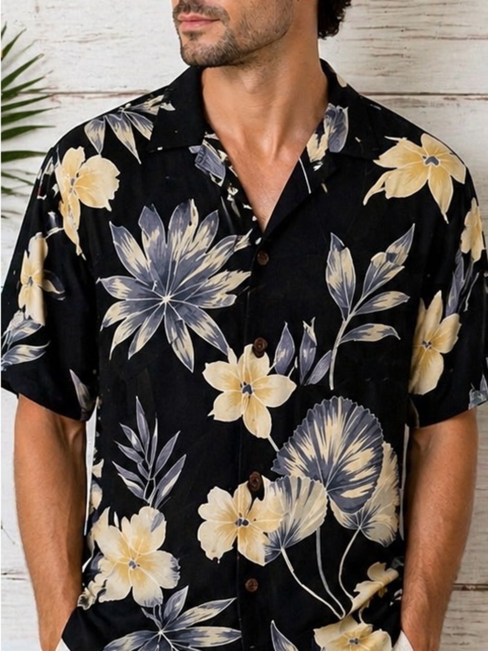 Paradise Found Hawaiian Shirt XL | Black Floral Tropical Button Up Rayon
